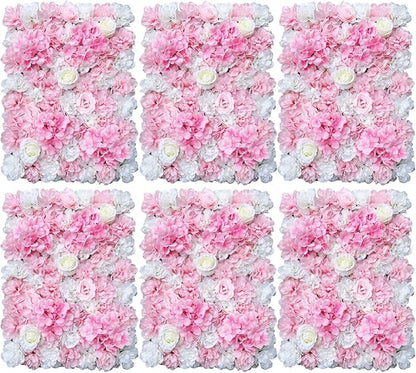 16"x 24" Artificial Flower Wall Panels,Flower Wall Mat Silk Flower Panels for Outdoor Garden Backyard Fence Fence Privacy Screen and Indoor Wall Decor (6Pcs Pink+White,Style 2)