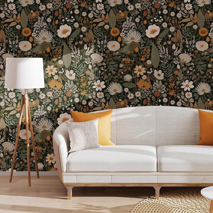 Peel & Stick Wallpaper: Floral Bedroom Wallpaper 17.71x118.1Inch Vintage Boho Wild Flower Daisy Removable Watercolor Multicolor