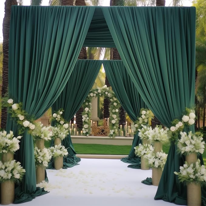 Hunter Green Backdrop Curtain-Wrinkle-Free Polyester Fabric Green Photography Curtains for Wedding Party Photo Background Decorations- 24 X10FT (Hunter Green)