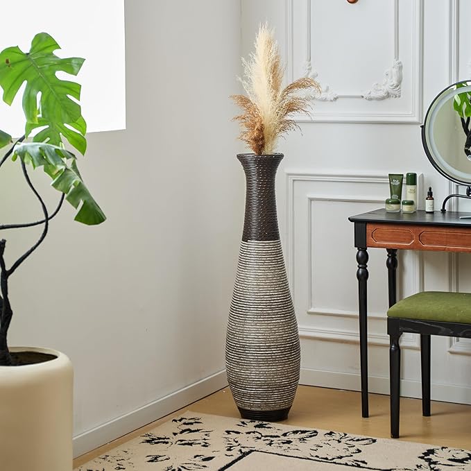 Large Hand-Woven Bamboo Floor Vase, Tall Home Decor Floor Vase for Fake Flower Dried, Flower Holder for Living Room, Bedroom, Dining Room, Entryway, Hallway