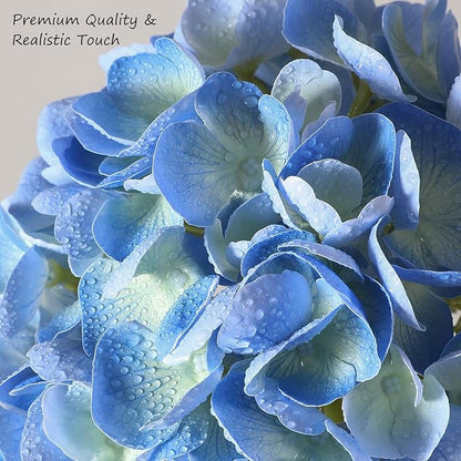 3Pcs Hydrangea Artificial Flowers, 22.44" Real Touch Latex Faux Hydrangea with Long Stems & Leaves for Home Office Decor or Wedding, Party, Centerpieces, Floral Arrangements (Blue)