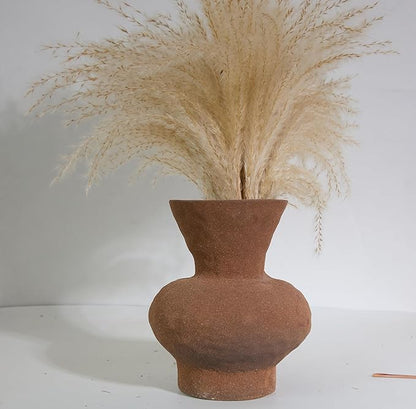 Modern Textured Ceramic Vase, Speckled Light Gray, Curved Hourglass Shape (Brown)