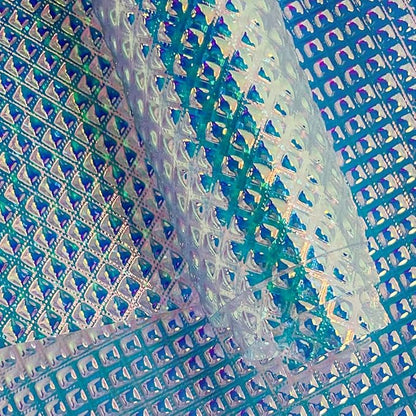 ONEART | Iridescent Transparent Embossed Vinyl Holographic Blue Clear PVC Vinyl Craft Film 16"×54" for Sewing DIY Projects-Diamond