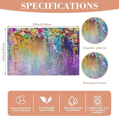 Placemats Set of 4 Abstract Watercolor Floral Dining Place Mats Linen Table Mat for Farmhouse Home Kitchen Decor 12 X 18 Inch