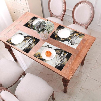 Placemats Set of 4 PVC Woven Place Mats Heat Resistant Easy to Clean for Indoor Outdoor Party Kitchen Dining Table Decoration 12"x18",Marble Pattern