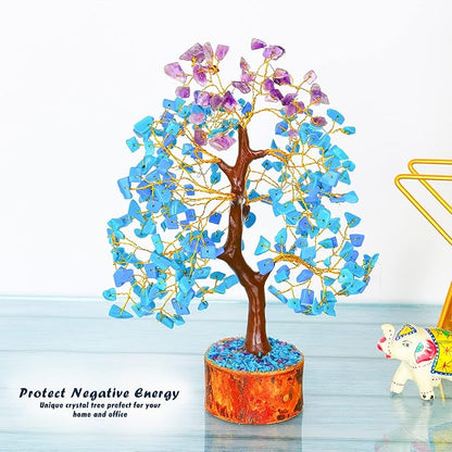 Turquoise Amethyst Tree of Life - Feng Shui Money Crystal - Natural Amethyst - Spiritual Gift - Positive Energy - Good Luck Charm
