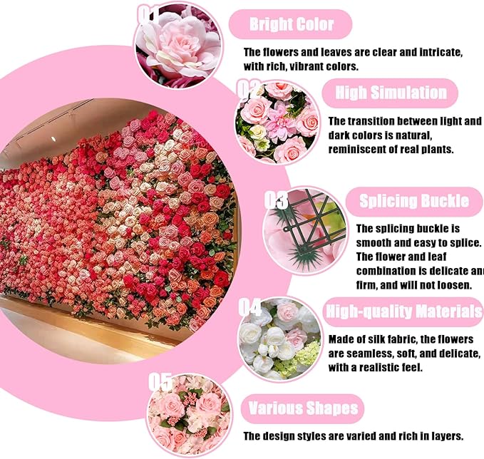 Flower Wall Backdrop, 12PCS 10.6"-15.7" Artificial Flower Wall Panel with Various Styles, 3D Floral Wall Decor for Wedding Photo Background Festive Party Home Decoration (G-C002, 10.6*10.6in)