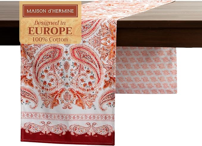 Maison d' Hermine Table Runner 100% Cotton Double Layer Table Runners 72 inches Long for Thanksgiving Christmas Decorations Home Kitchen Dining Party Wedding (Orient, 14.5" x 72")