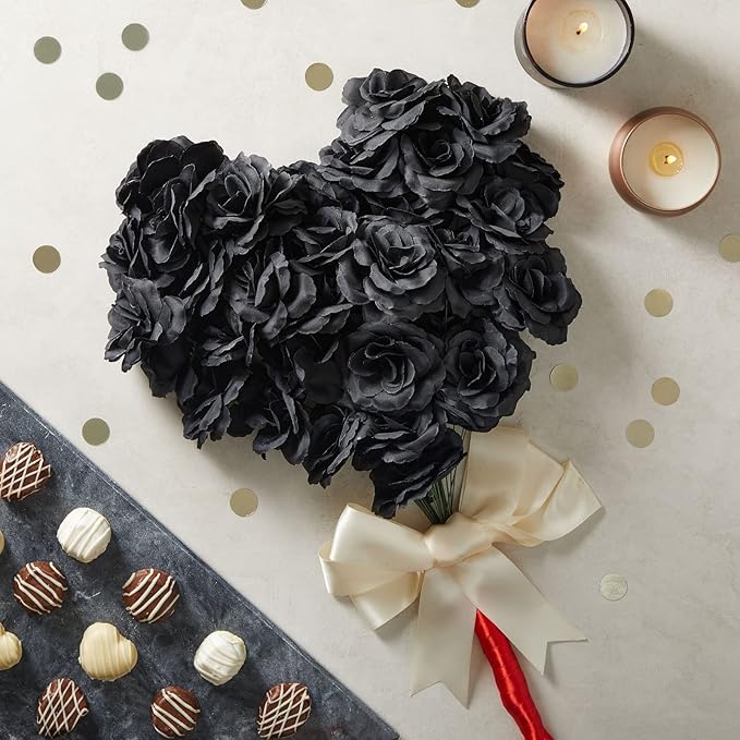 Bright Creations Black Artificial Roses Bulk - 3-Inch Stemless Foam Roses 50 Pack for Crafts & Home Decor