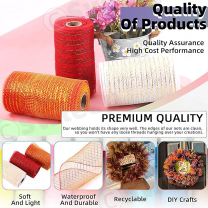 Swpeet 3 Rolls 6 Inches Mesh Ribbon Glitter Metallic Wrapping Ribbon Kit, Glitter Tulle Fabric Spool Ribbon Metallic Foil Mesh Ribbon for DIY Project Wreaths Party Decorations Wrapping Craft