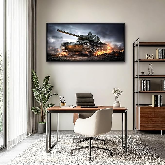 Military Tank Large Wall Art Framed Wall Decor for Living Room Tank Pictures Oversized Canvas Print Painting Modern Extra Large Artwork for Bedroom Office Home Decor 60"x30"