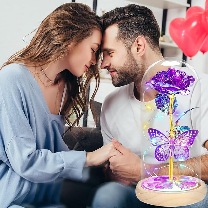 QUNPON Gifts for Women Christmas Rose Gifts Flowers for Women,Birthday Gifts for Women,Womens Gifts for Christmas,Purple Butterfly for Mom Grandma,Sister,Her,Wife,Valentines Day