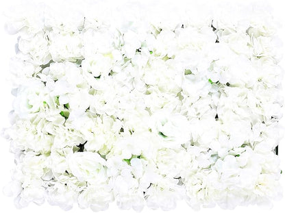 20pcs 24" x 16" Artificial Flower Wall Panel Background,3D White Silk Hydrangea Rose Flowers Wall Backdrop for Wedding Party Event Photo Stage Backdrop Wall Decor (White)