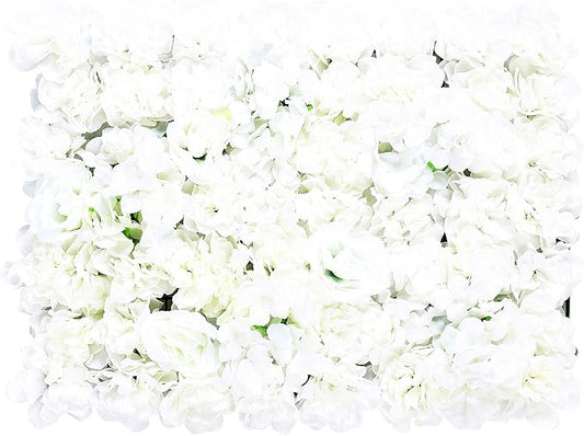 20pcs 24" x 16" Artificial Flower Wall Panel Background,3D White Silk Hydrangea Rose Flowers Wall Backdrop for Wedding Party Event Photo Stage Backdrop Wall Decor (White)