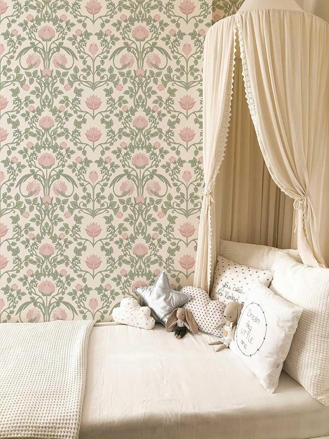Floral Wallpaper Peel and Stick 236.2" × 17.3", Pink Contact Paper Self Adhesive Wallpaper for Bedroom Shelf Drawer Liner