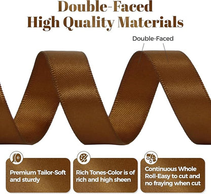 Antique Gold Satin Ribbon, Double Faced 5/8 Inch X 50 Yards Antique Gold Ribbon, Premium Satin Ribbon for Gift Wrapping, Crafts, Hair Bow Making, Sewing, Flower Bouquet, Wedding Party Decor