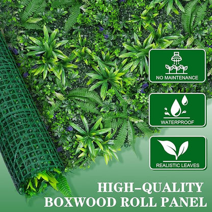 Artificial Boxwood Roll Panels, Grass Wall Panels 40"x120"(33.33 SQFT), Privacy Hedge Fence Screen with UV Protection, Fake Greenery Backdrop for Indoor Wedding and Outdoor Garden Backyard