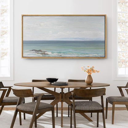 SIGNFORD Extra Large Framed Canvas Print Wall Art Peaceful Coastal Horizon Soft Seascape Illustrations Modern Art Relax/Calm Warm for Living Room, Bedroom, Office - 60"x30"