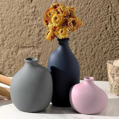 Ceramic Vase Set of 3,Decorative Vases Home Decor, Modern Boho Rustic Farmhouse Pottery Vases for Pampas Grass Dried Fresh Flowers,Bedroom,Living Room,Bookshelf, Mantel，Centerpiece Table Decor