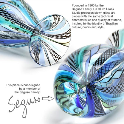 Ca D Oro Small Glass Vase Boho with Blue/Green Canes Hand Blown Murano-Style Art Glass - Model Nº 2