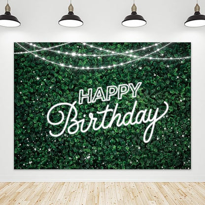 Riyidecor Green Leaves Happy Birthday Backdrop Jungle Safari Party Decorations Nature Green Rustic Lawn Leaves 7Wx5H Feet Photography Background Birthday Photo Studio Shoot