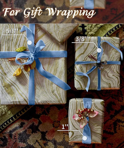 Blue Velvet Ribbon 3/8'' 25 Yards for Christmas Tree, Gift Wrapping, Flower Bouquet, Wreath Decorations, Bow Making