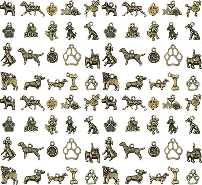 WOCRAFT 60pcs Antique Bronze Dogs Bracelet Charms for Jewelry Making Sets DIY Necklace Bracelet Keychain Crafting Charms Kit Craft Supplies (SN859)