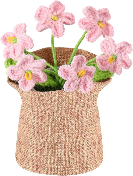 Crochet Flower Plant, Empathetic Flower Gift for Women & Men, Perfect for Birthday, Christmas, Mother's Day, Desk Decor, Birthday Decorations, Kids Party Decoration. Pink Myosotis