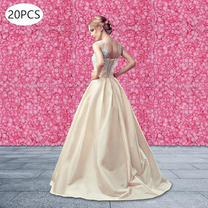 20PCS Artificial Floral Wall Backdrop, 3D Flower Wall Panel, Realistic Silk Flower Backplanes, Roll Up Fake Flower Background for Valentines Wedding Party Photo Arrangement Outdoor Decor(Deep Pink)