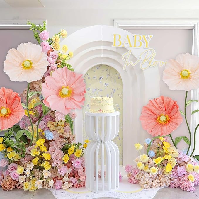 B-COOL Giant Artificial Flower for Reception Decoration: 5.58 ft Champagne Huge Artificial Paper Flowers with Standing Base Pink Faux Floral for Wedding Bridal Shower Party Decor Shop Window Display