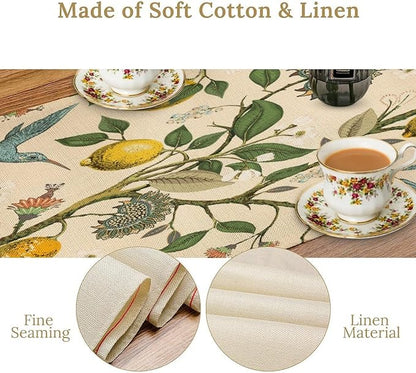 Table Runner with Flowers and Birds, Spring Plant Flowers Table Decoration Linen Table Runner Family Party Party Decorations 13x60 Inches