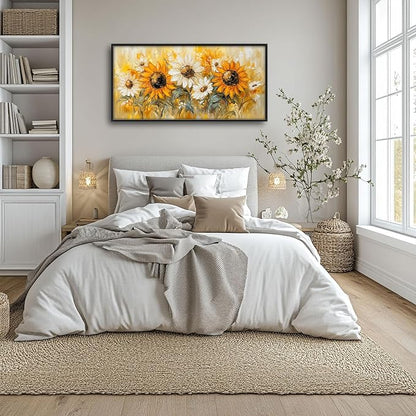 Farmhouse Sunflower Large Wall Art Country Flower Pictures Wall Decor Floral Canvas Daisy Print Painting Modern Artwork Home Decoration for Bathroom Office Living Room Bedroom Framed 60"x30"