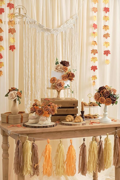 TINGE TIME Artificial Flowers Combo Box Set 16PCS Fake Rose Silk Flower with Stem for DIY Wedding Bouquets Centerpieces Baby Shower Party Home Fall Decoration (Gradient Burnt Orange)