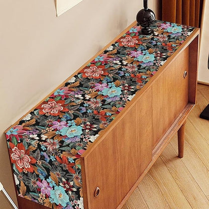 Floral Table Runner, Vintage Colorful Flower Bohemian Floral Print Table Center Decor for Family Kitchen Table Decorations Indoor Outdoor 13x72 inch