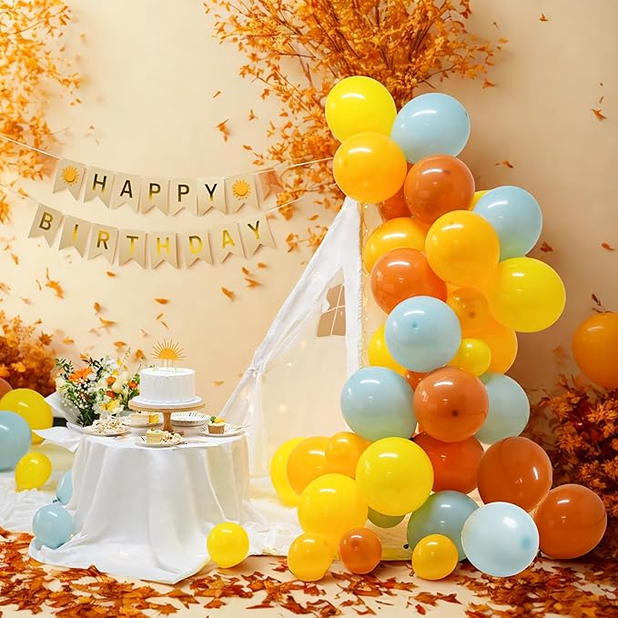 Sun Birthday Decorations – Sunshine Birthday Decorations Include Sun Rainbow Balloon Arch Kit, Pump, Cake Topper, Paper Plates, Napkins, Bamboo Forks, and Banner – Boho Party Decor, Serves 20 People
