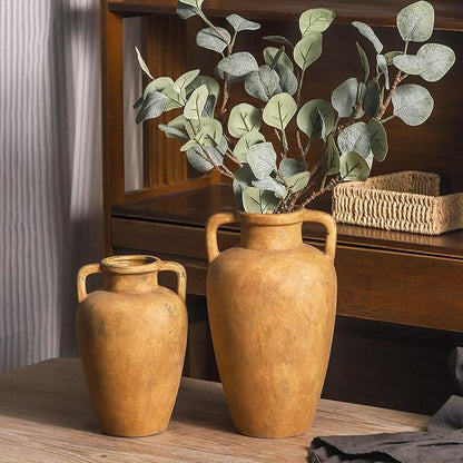 Ceramic Vase with Handle, 8.85 inch Tall Flower Vase for Centerpieces, Large Decorative Terracotta Vintage Vases, Farmhouse Rustic Vases for Home Decor, Living Room, Table, Neutral