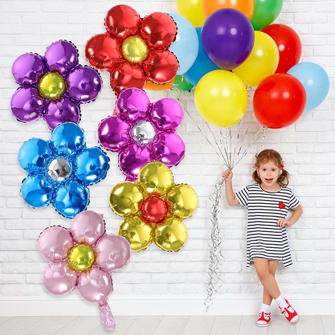 Uonlytech 12pcs Aluminum Film Flower Balloons Assorted Metallic Colors Party Decorations for Birthday Wedding Festival Tear-resistant Foil Balloons for Backdrop and Layout Props