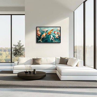 Carp Fish Large Wall Art Framed Japanese Wall Decor for Living Room Asian Fish Pictures Oversized Canvas Print Painting Modern Extra Large Framed Artwork for Bedroom Office Home Decor 36"x24"