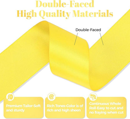 Daffodil Yellow Satin Ribbon, Double Faced 1-1/2 Inch X 25 Yards Daffodil Ribbon, Premium Satin Ribbon for Gift Wrapping, Crafts, Hair Bow Making, Sewing, Flower Bouquet, Wedding Party Decor