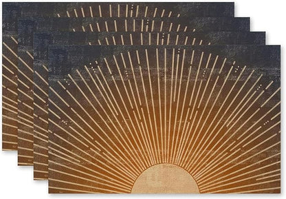 Boho Placemats Set of 4, Abstract Boho Golden Sun Sunshine Placemats, Boho Mid Century Modern Table Mats Place Mats for Kitchen Dining Table Decoration 16.9x11.4 Inch