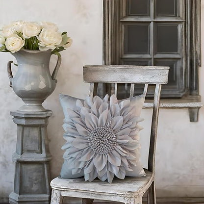 Bella's Giftshop 3D Sunflower Decorative Throw Pillow Covers for Bed Sofa Couch Car, Accent Floral Taffeta Cushion Cover, Handmade Pillow Cases Living Room Decor, 17x17 Inch-Gray/Silver