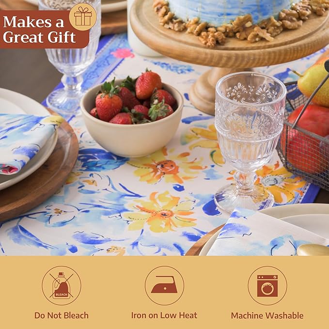 Maison d'Hermine Table Runner 100% Cotton Double Layer Table Runners 72 inches Long Decorative for Home Kitchen Dining Party Baby Shower Wedding Bridal Shower Spring Summer (Girassol, 14.50" x 72")