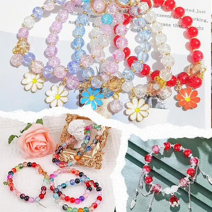 XSEINO About 1200+ PCS 6mm Cracked Style Glass Beads Bracelet Making Kit, 24 Assorted Colorful Crack Series Crystal Beads for Jewelry Making and DIY Crafts, Friendship Bracelets
