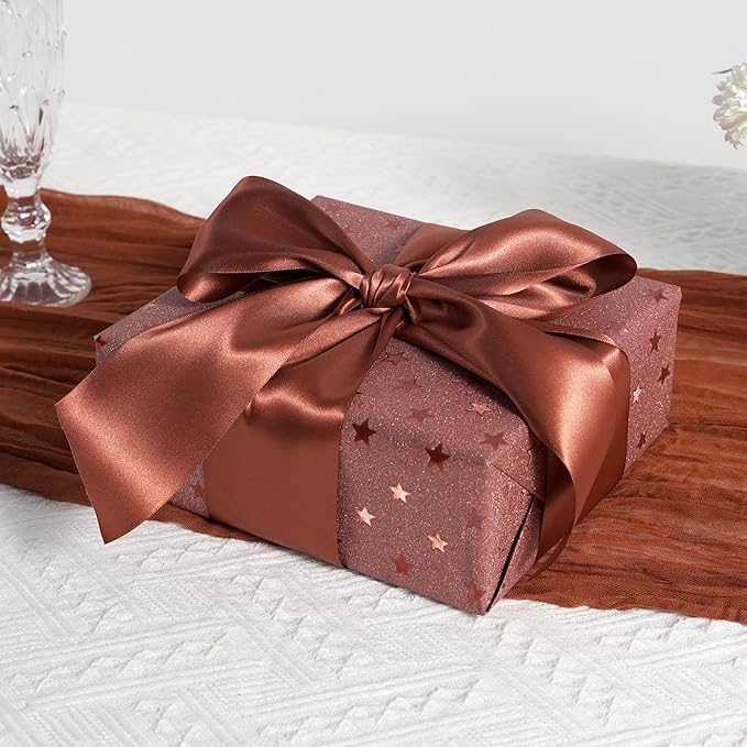 MEEDEE Rust Satin 3 Inch Ribbon Lux Double Faced Satin Ribbon Wide Fall Autumn Colored Ribbons by 10 Yards Rust Ribbons for Christmas Tree, Weddings, Flower Bouquet, Wreath Bow Making