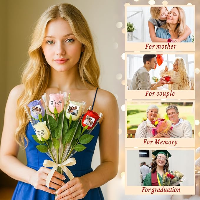 Personalized Preserved Rose with Photo, Custom Artificial Flower, Forever Rose with Name & Text, Keepsake Gift for Mom, Wife, Girlfriend, Anniversary, Birthday, Valentine's Day