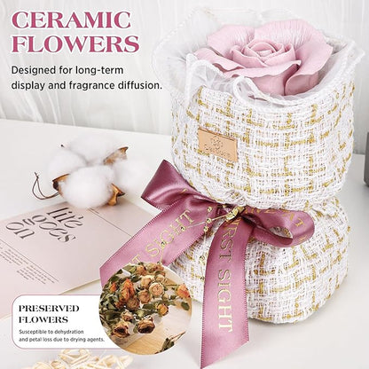 Ceramic Eternal Rose Bouquet - Purple, Long-Lasting Preservation, Fragrance Diffuser, Birthday Flower Gift, Perfect for Women, Mother, Grandmother and Friend on Anniversaries, Festivals