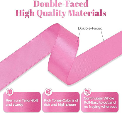 Hot Pink Satin Ribbon, Double Faced 7/8 Inch X 25 Yards Hot Pink Ribbon, Premium Satin Ribbon for Gift Wrapping, Crafts, Hair Bow Making, Sewing, Flower Bouquet, Wedding Party Decor