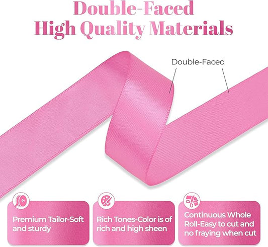 Hot Pink Satin Ribbon, Double Faced 7/8 Inch X 25 Yards Hot Pink Ribbon, Premium Satin Ribbon for Gift Wrapping, Crafts, Hair Bow Making, Sewing, Flower Bouquet, Wedding Party Decor