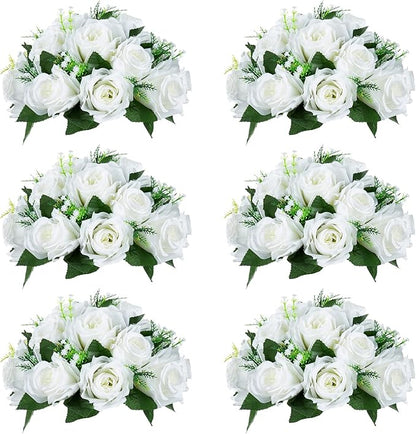 NUPTIO White Flower Centerpieces for Tables: 6 Pcs Artificial Flower Ball Arrangement for Wedding Party - 9.5 Inch Diameter Fake Floral Rose for Bridal Shower Decorations
