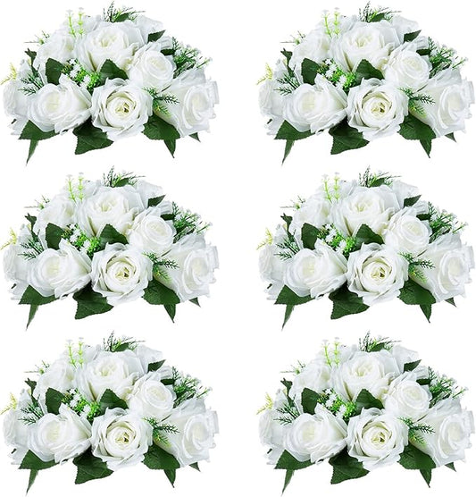 NUPTIO White Flower Centerpieces for Tables: 6 Pcs Artificial Flower Ball Arrangement for Wedding Party - 9.5 Inch Diameter Fake Floral Rose for Bridal Shower Decorations